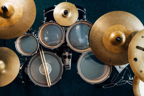 top view of a drum set